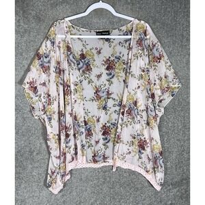 Mason + MacKenzie Sheer Floral Open Front Top Womens Sz XS Kimono Sleeve Crochet